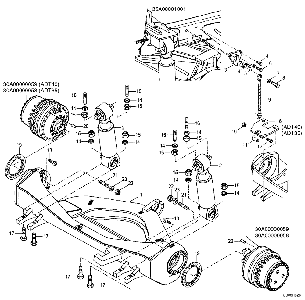 Схема запчастей Case 340B - (38A00050675[001]) - CYLINDERS, FRONT SUSPENSION (P.I.N. HHD0340BN7PG58135 AND AFTER) (84153442) (09) - Implement / Hydraulics / Frame / Brakes