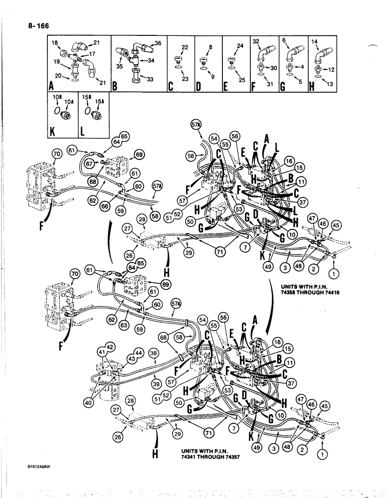 Схема запчастей Case 170B - (8-166) - HYDRAULIC CONTROL CIRCUIT, FOR SOLENOID CONTROL VALVES, P.I.N. 74341 THRU 74416 (08) - HYDRAULICS