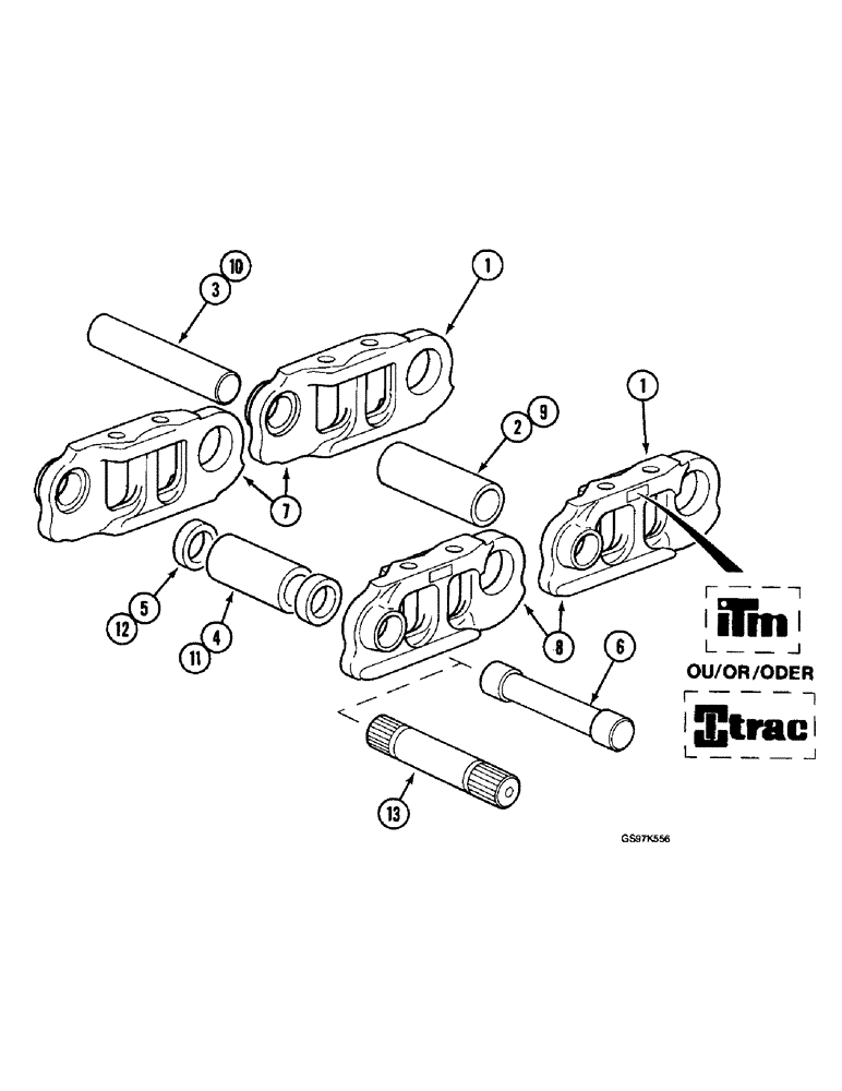 Схема запчастей Case 220B - (5-16) - TRACK CHAIN, LINKS AND PINS, P.I.N. 74441 THROUGH 74597, P.I.N. 03201 AND AFTER (11) - TRACKS/STEERING