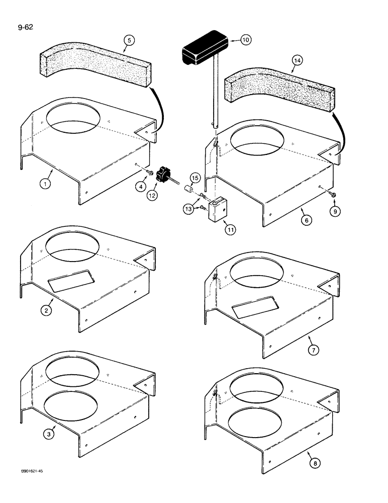 Схема запчастей Case 721 - (9-062) - CONSOLE COVERS AND WRIST SUPPORT, USE ON MODELS WITHOUT WRIST SUPPORT (09) - CHASSIS/ATTACHMENTS