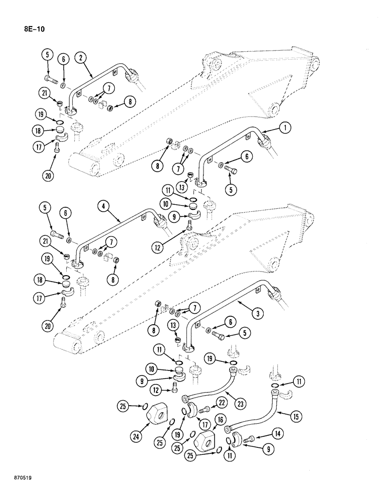 Схема запчастей Case 688 - (8E-10) - HYDRAULIC HAMMER CIRCUIT, TUBES AT ARM (08) - HYDRAULICS