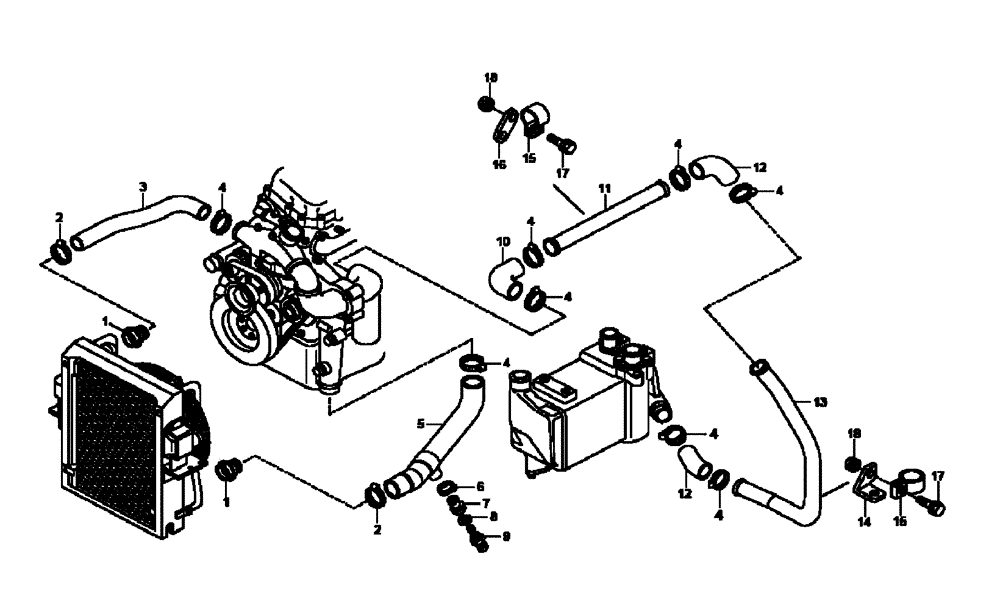 Схема запчастей Case 335B - (04A01000730[001]) - LINES, COOLING - RADIATOR / ENGINE / RESERVOIR (P.I.N. HHD0335BN8PG58147 AND AFTER) (84236489) (01) - ENGINE