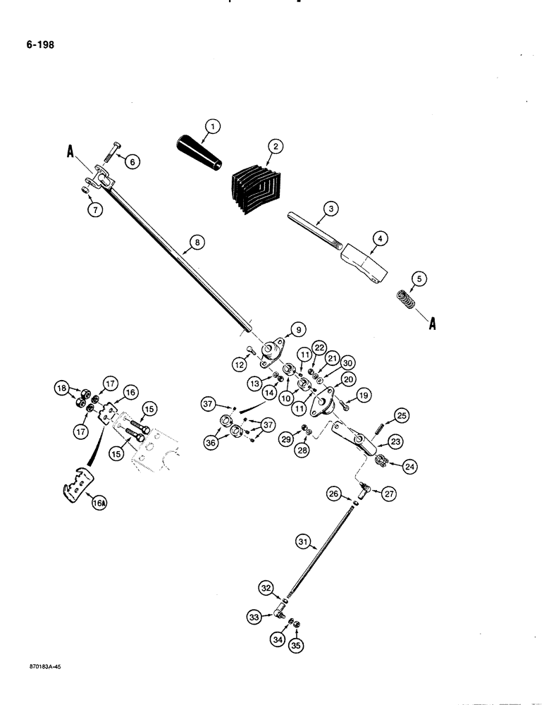 Схема запчастей Case 580K - (06-198) - SHUTTLE CONTROL AND LINKAGE, USED ON MODELS WITHOUT TILT/TELESCOPING STEERING COLUMN (06) - POWER TRAIN