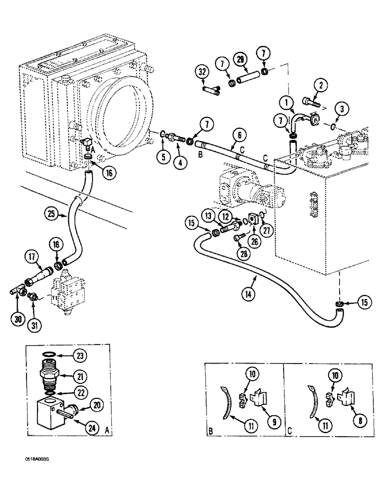 Схема запчастей Case 1088 - (8B-18) - HYDRAULIC PUMP LINES COOLER RETURN LINES AND LOW PRESSURE PUMP SUCTION LINE (08) - HYDRAULICS