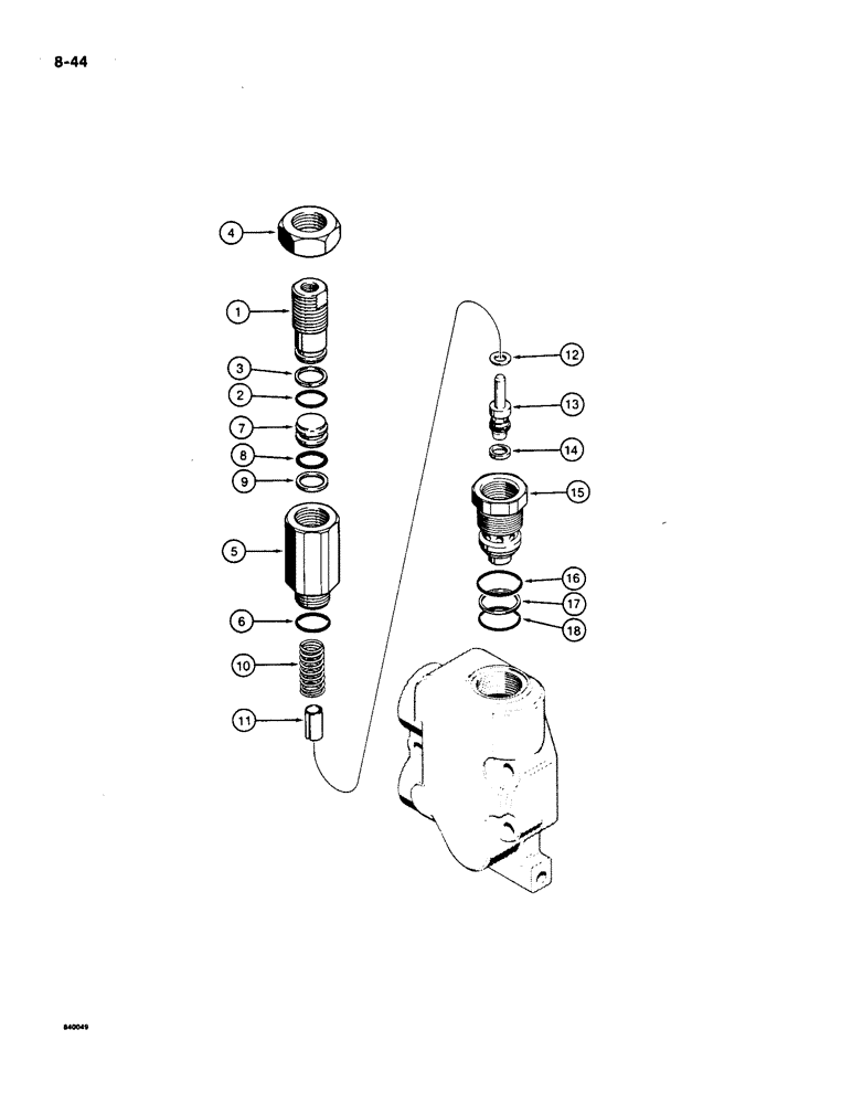 Схема запчастей Case 550 - (8-44) - DUAL STAGE MAIN RELIEF VALVE, USED ON MODELS WITH A BACKHOE (08) - HYDRAULICS