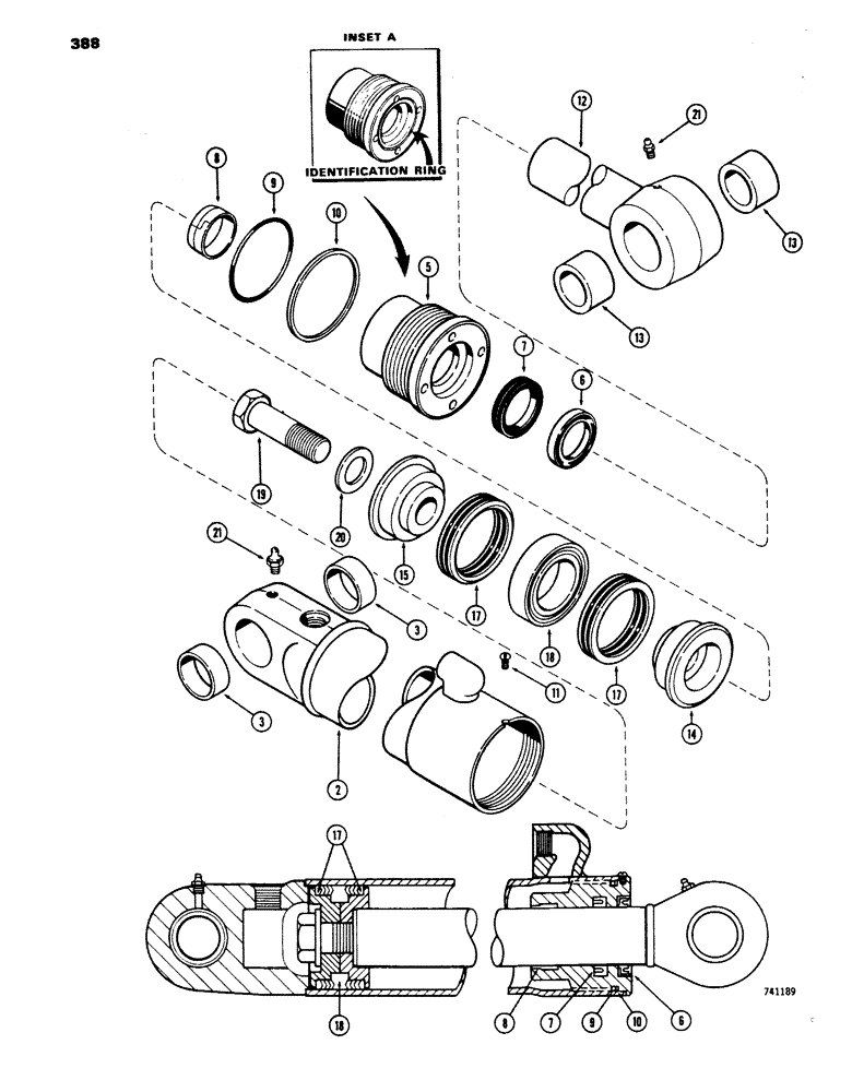 Схема запчастей Case 450 - (388) - G34345 TILT CYLINDER - ANGLE TILT DOZER, GLAND HAS I.D. RING, ROD & TUBE HAVE PRESS-IN BUSHINGS (07) - HYDRAULIC SYSTEM