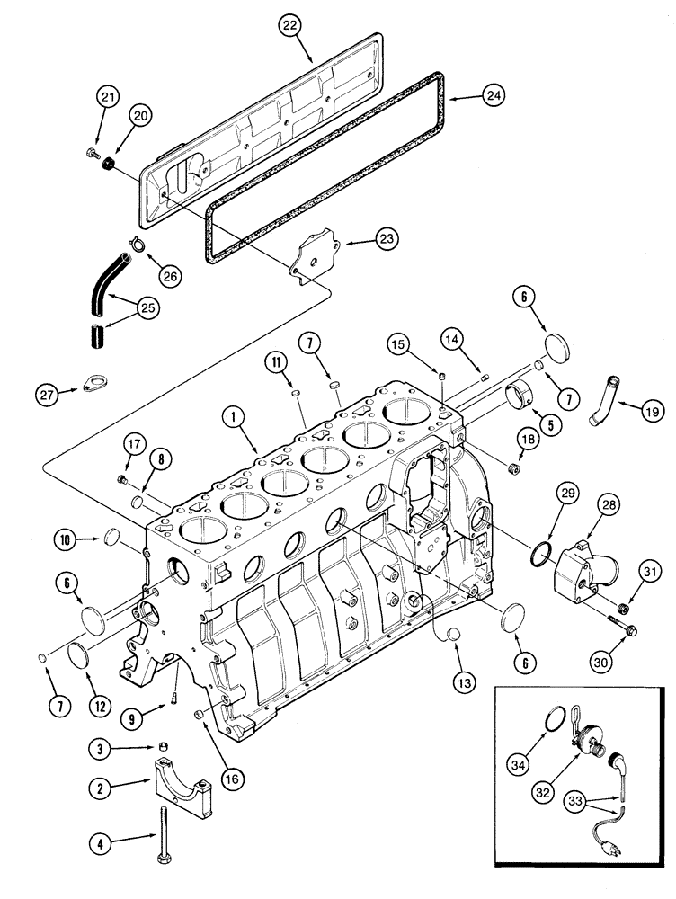 Схема запчастей Case 855E - (2-22) - CYLINDER BLOCK, 6-590 ENGINE (02) - ENGINE