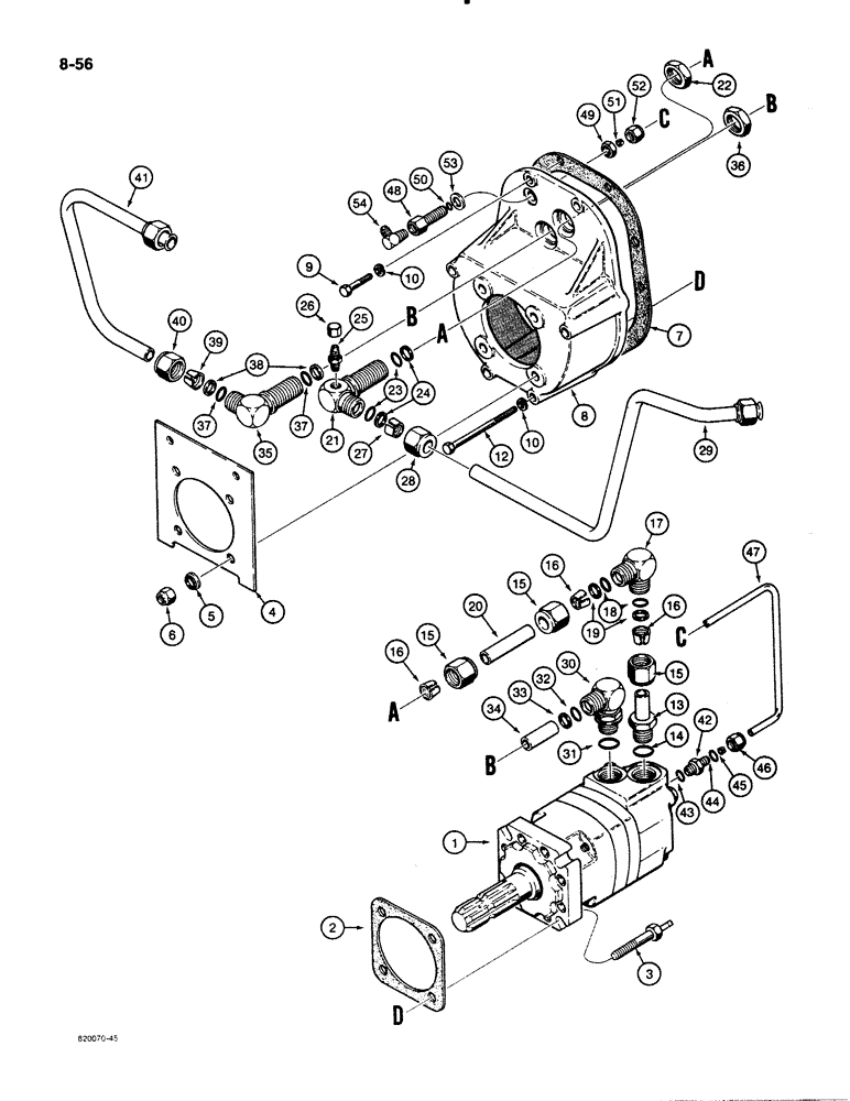 Схема запчастей Case 480E - (8-056) - PTO MOTOR AND MOTOR HOUSING (08) - HYDRAULICS