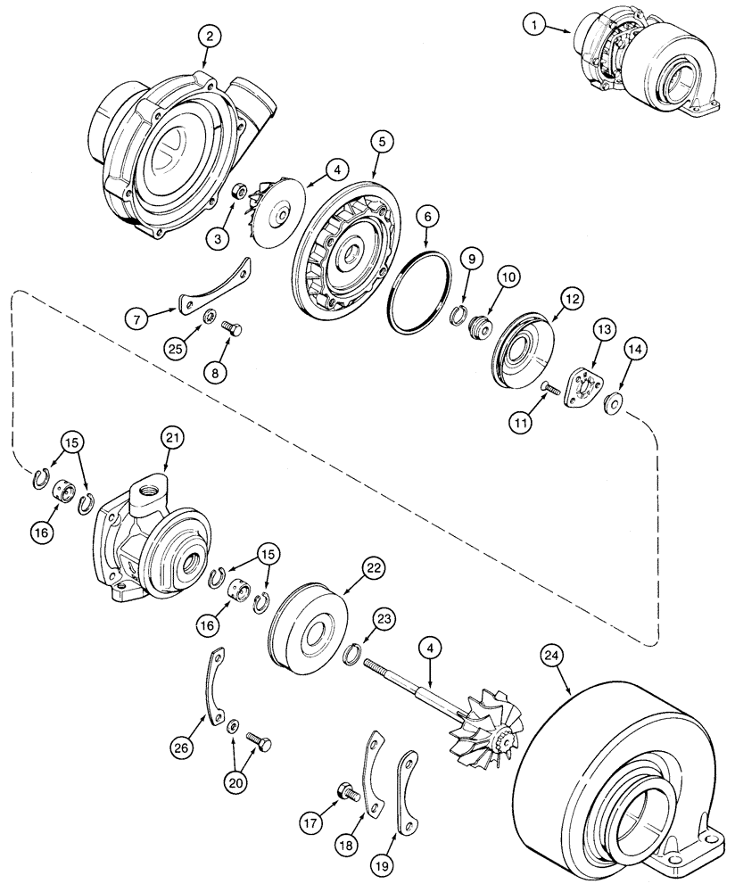 Схема запчастей Case 850E - (2-10) - TURBOCHARGER, 6T-590 ENGINE (02) - ENGINE