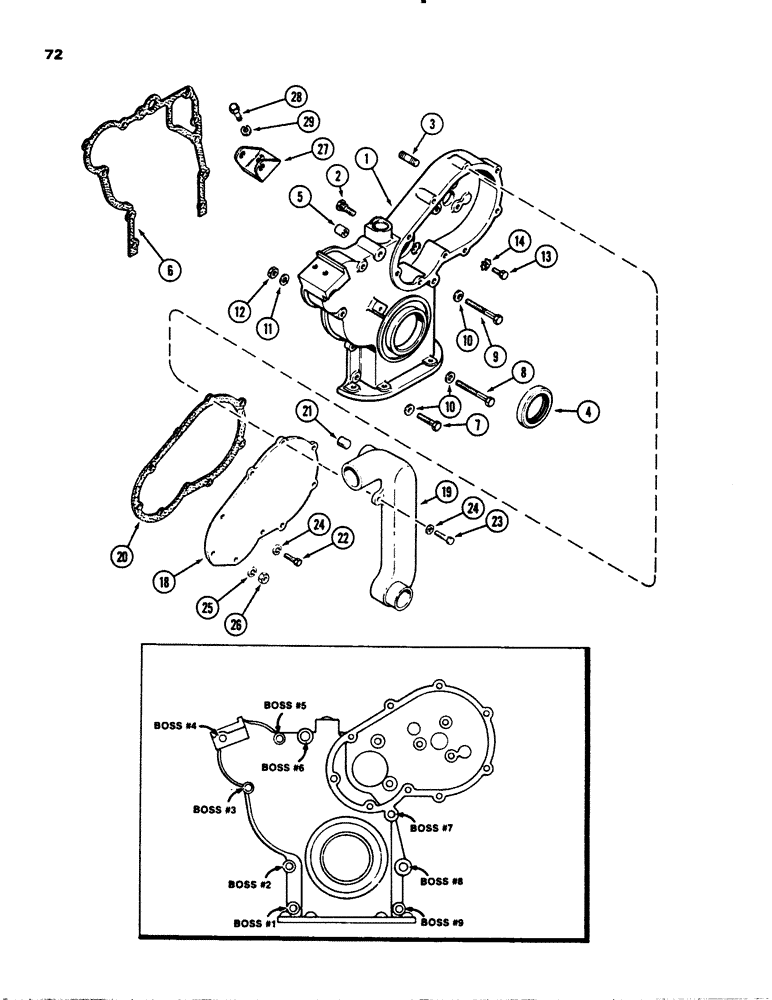 Схема запчастей Case 1845 - (072) - TIMING GEAR COVER, (188) DIESEL ENGINE (10) - ENGINE