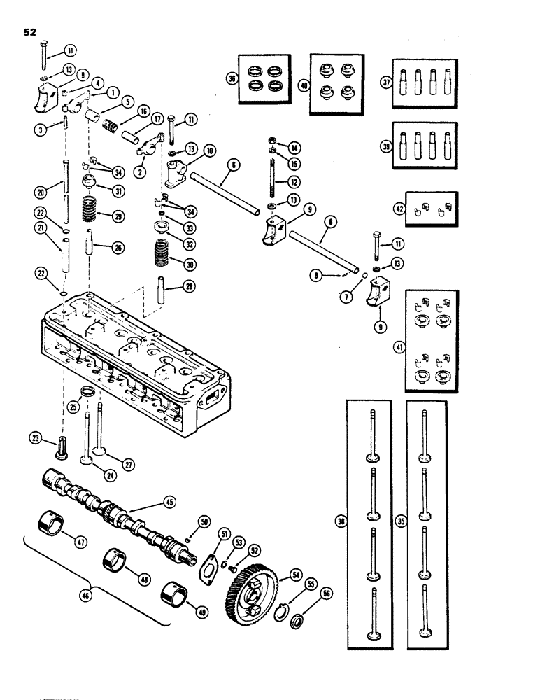 Схема запчастей Case 480B - (052) - VALVE MECHANISM AND CAMSHAFT, (148B) SPARK IGNITION ENGINE 