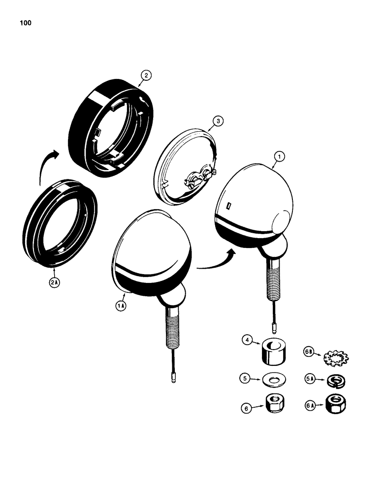 Схема запчастей Case 584D - (100) - LAMPS, D88684 FRONT LAMP (55) - ELECTRICAL SYSTEMS