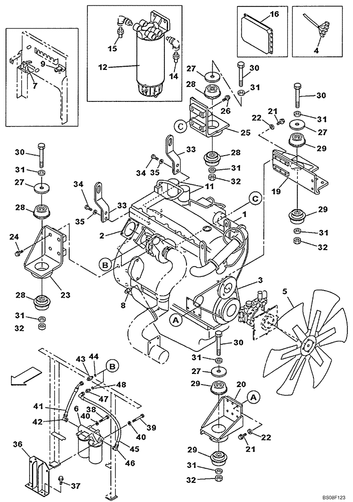 Схема запчастей Case CX470B - (02-01) - ENGINE - ENGINE MOUNTING (02) - ENGINE