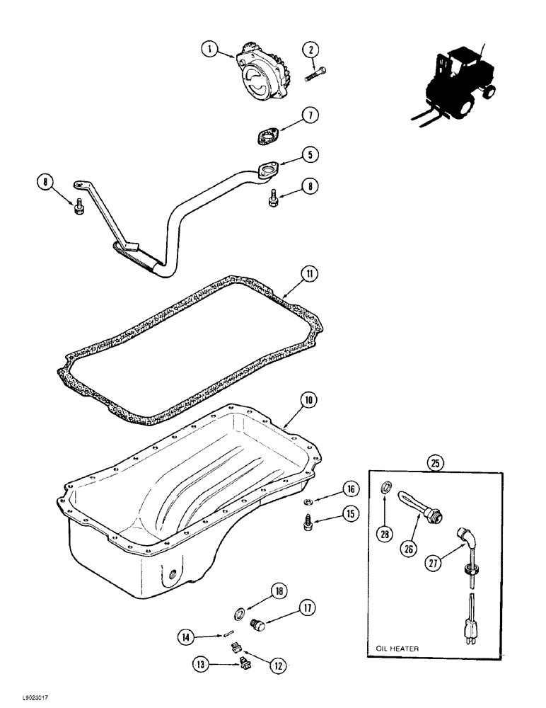 Схема запчастей Case 585E - (2-24) - OIL PUMP AND OIL PAN, PRIOR TO P.I.N. JJG0251722, 4-390 ENGINE (02) - ENGINE