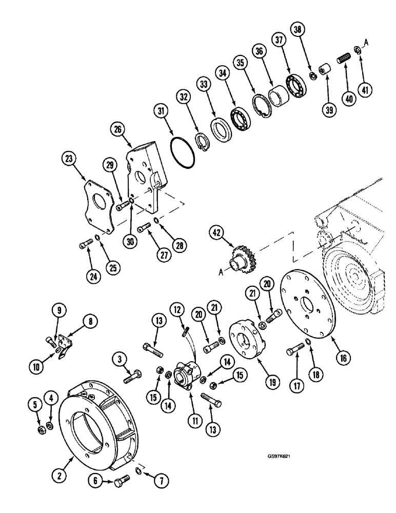 Схема запчастей Case 220B - (8-120) - HYDRAULIC PUMP TO ENGINE COUPLINGS, P.I.N. 74441 THROUGH 74597, P.I.N. 03201 AND AFTER (08) - HYDRAULICS