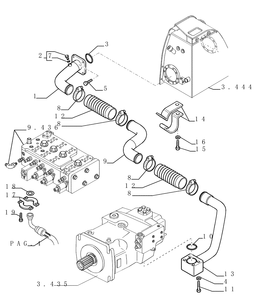 Схема запчастей Case 1850K LT - (3.434[01]) - HYDRAULIC SYSTEM PIPING (07) - HYDRAULIC SYSTEM/FRAME