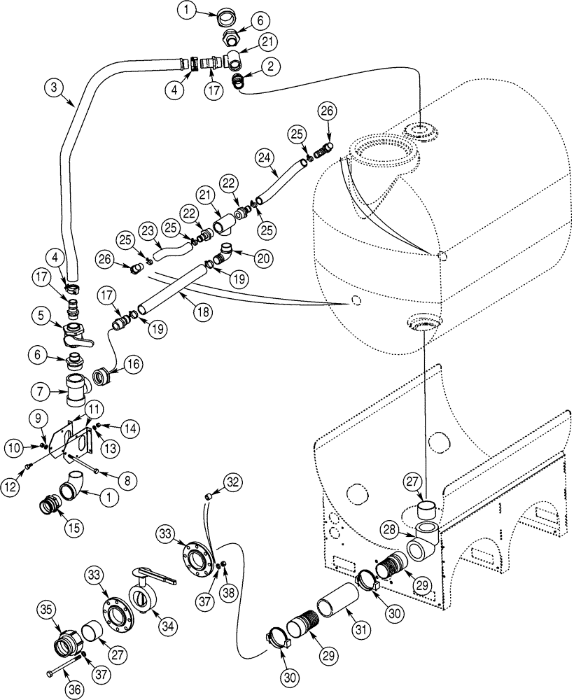 Схема запчастей Case BPG335 - (09-33) - TANK, 500 GALLON FITTINGS 