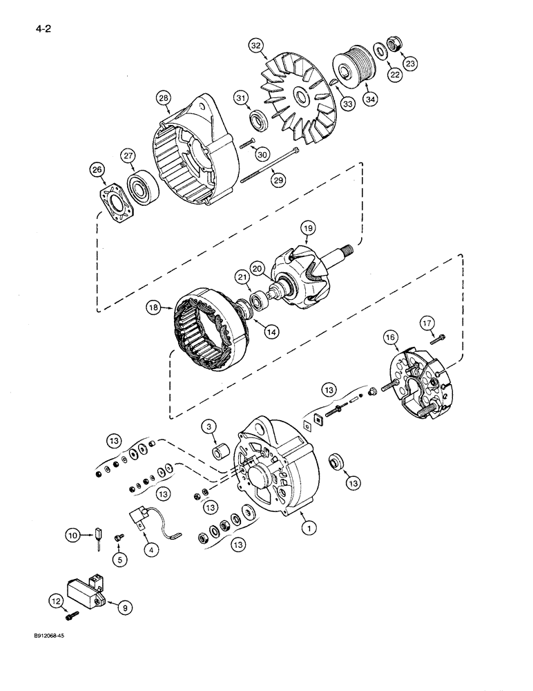 Схема запчастей Case 621 - (4-02) - ALTERNATOR ASSEMBLY, 65 AMPERE, 24 VOLT (04) - ELECTRICAL SYSTEMS