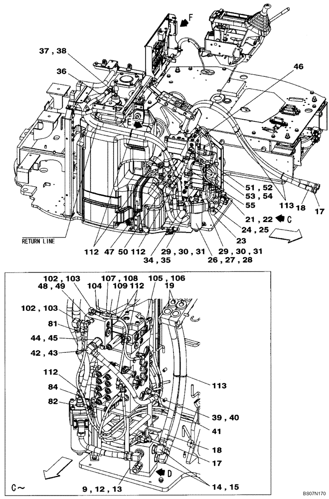 Схема запчастей Case CX75SR - (08-62) - HYDRAULICS, AUXILIARY - MULTI-PURPOSE + 3 WAY VALVE (08) - HYDRAULICS