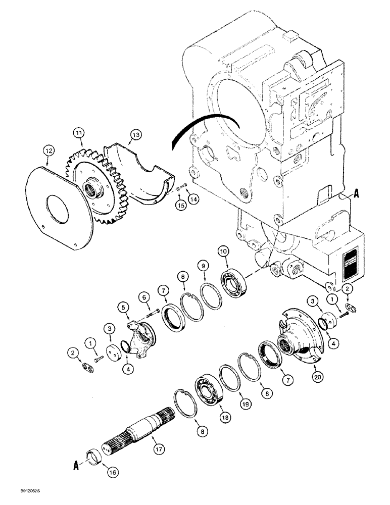 Схема запчастей Case 621B - (6-20) - TRANSMISSION ASSEMBLY, OUTPUT SHAFT AND GEAR (06) - POWER TRAIN