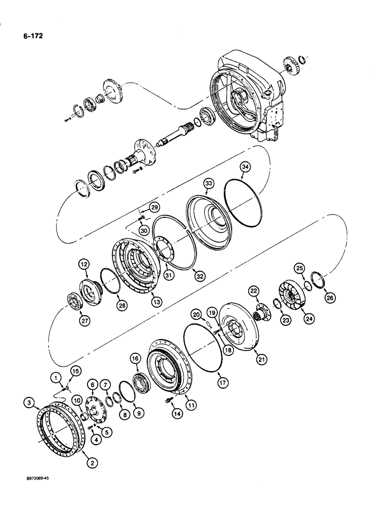 Схема запчастей Case W36 - (6-172) - TRANSMISSION ASSEMBLY, TORQUE CONVERTER (06) - POWER TRAIN