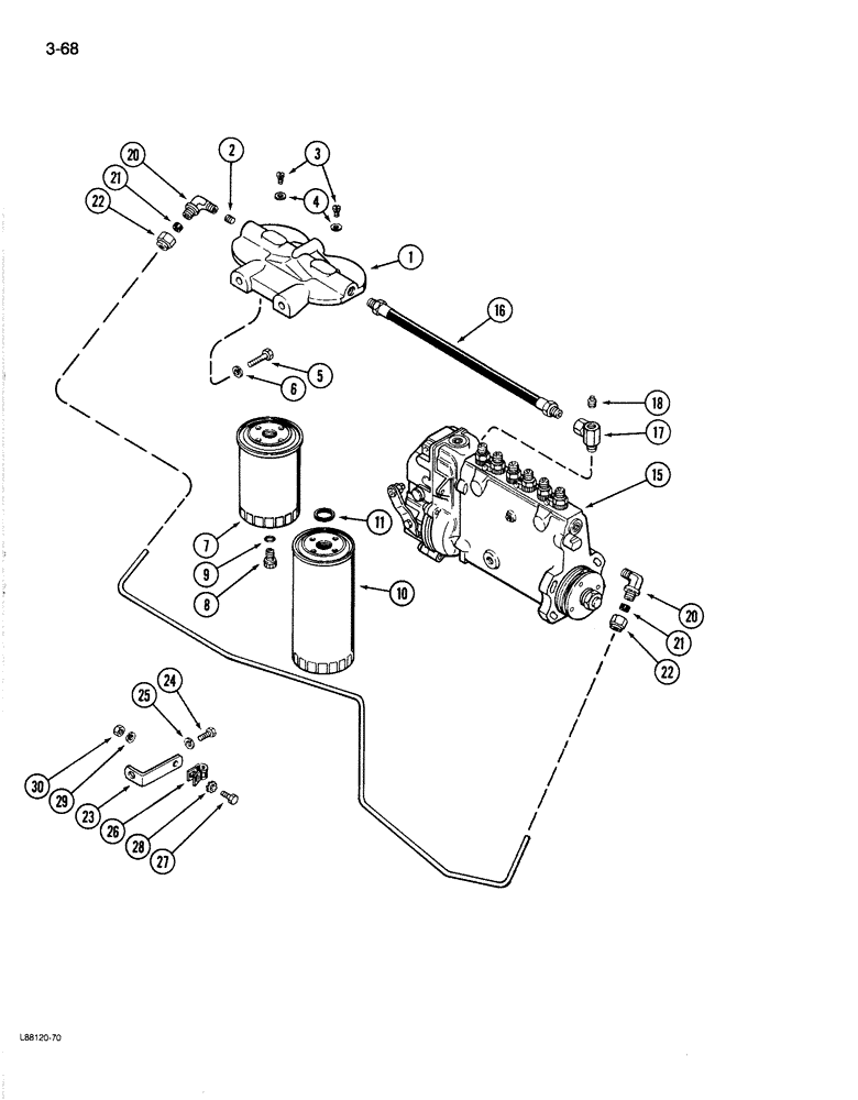 Схема запчастей Case 1187B - (3-68) - FUEL FILTER SYSTEM, 504BDT ENGINE (03) - FUEL SYSTEM