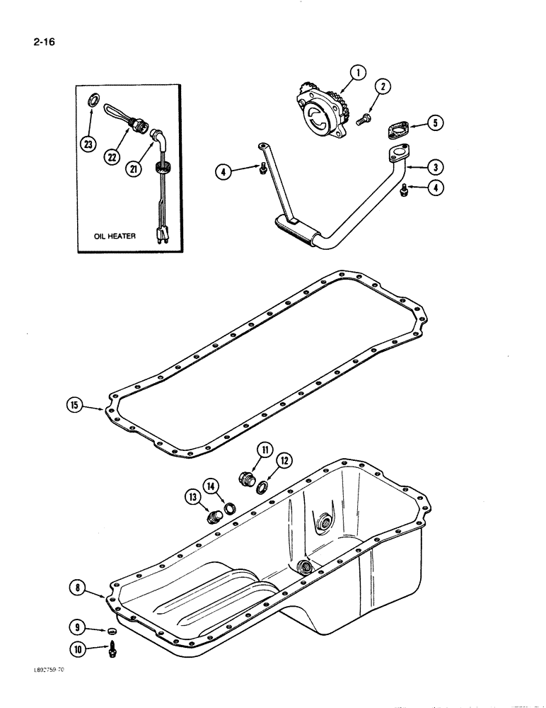 Схема запчастей Case 621 - (2-16) - OIL PUMP AND OIL PAN, 6T-590 ENGINE (02) - ENGINE