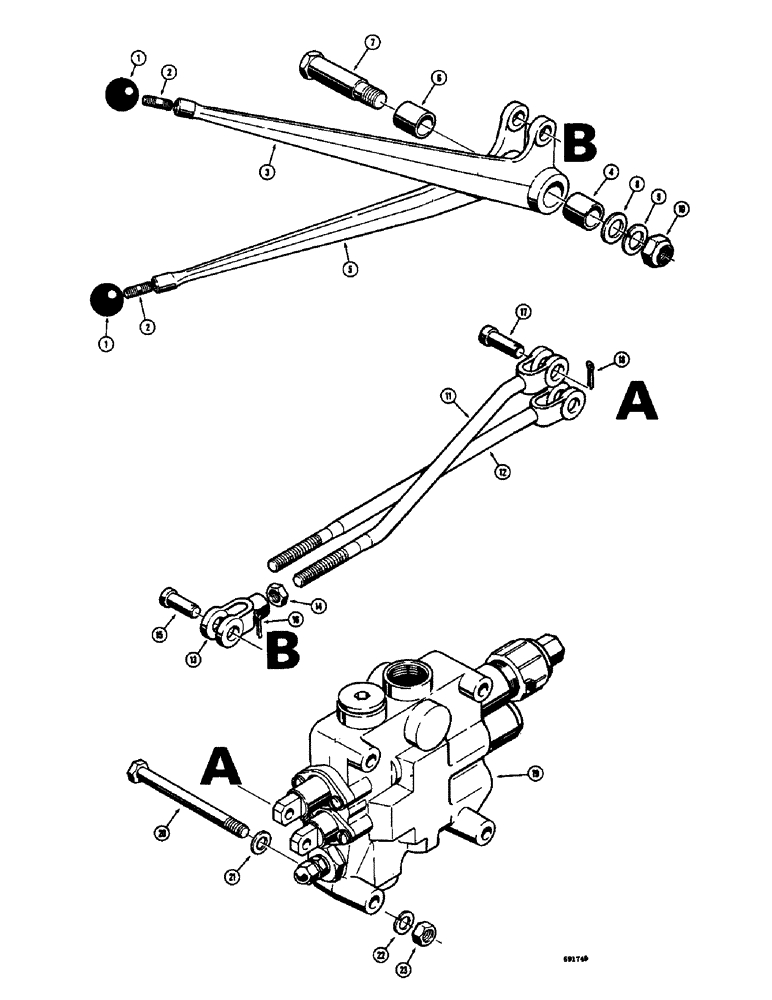 Схема запчастей Case W8B - (212) - LOADER CONTROL VALVE AND LEVERS, 2 SPOOL LOADER VALVE (07) - HYDRAULIC SYSTEM