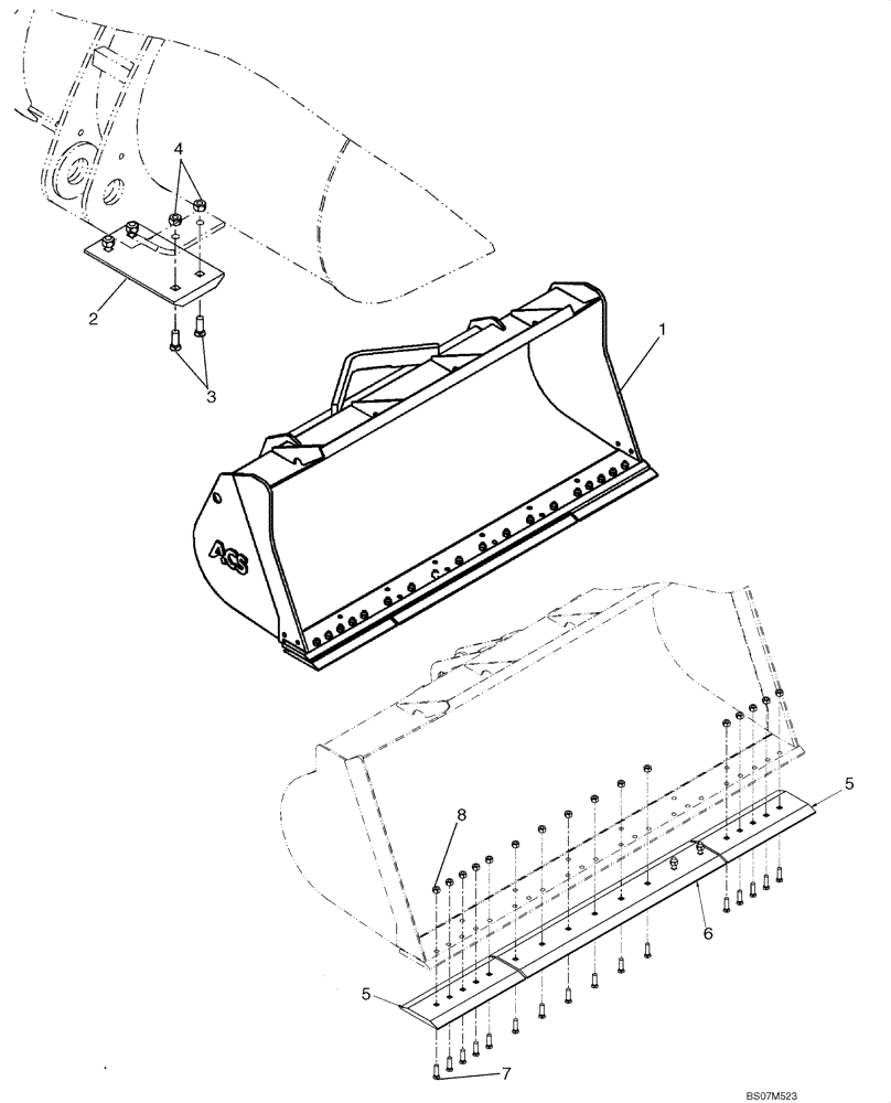 Схема запчастей Case 521E - (09-24) - LOADER BUCKET - WITH BOLT ON EDGE AND SKID PADS - ACS (09) - CHASSIS