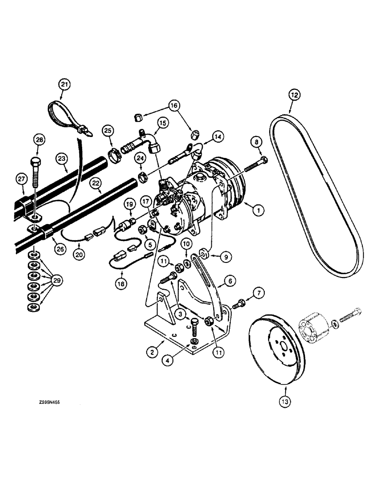 Схема запчастей Case 1150E - (9-114) - AIR CONDITIONING SYSTEM, COMPRESSOR AND CONNECTIONS - LOADER MODELS PRIOR TO PIN JAK0009982 (09) - CHASSIS/ATTACHMENTS