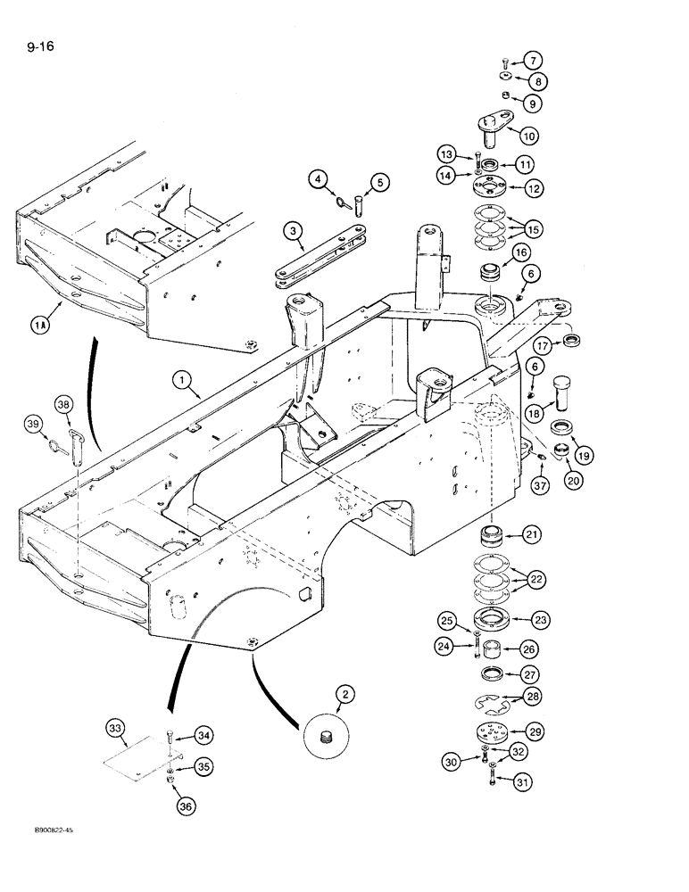 Схема запчастей Case 721 - (9-016) - REAR FRAME AND PIVOT (09) - CHASSIS/ATTACHMENTS