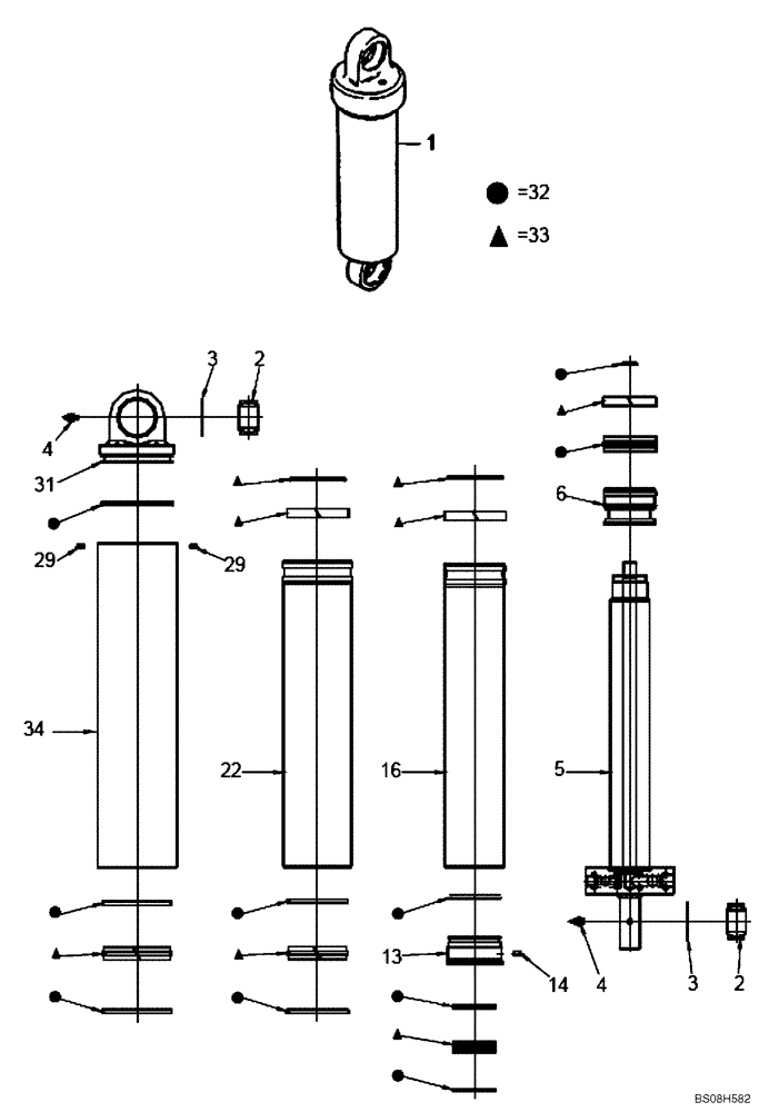 Схема запчастей Case 330B - (72C00000023[001]) - CYLINDER, HOIST (8900195663) (09) - Implement / Hydraulics / Frame / Brakes