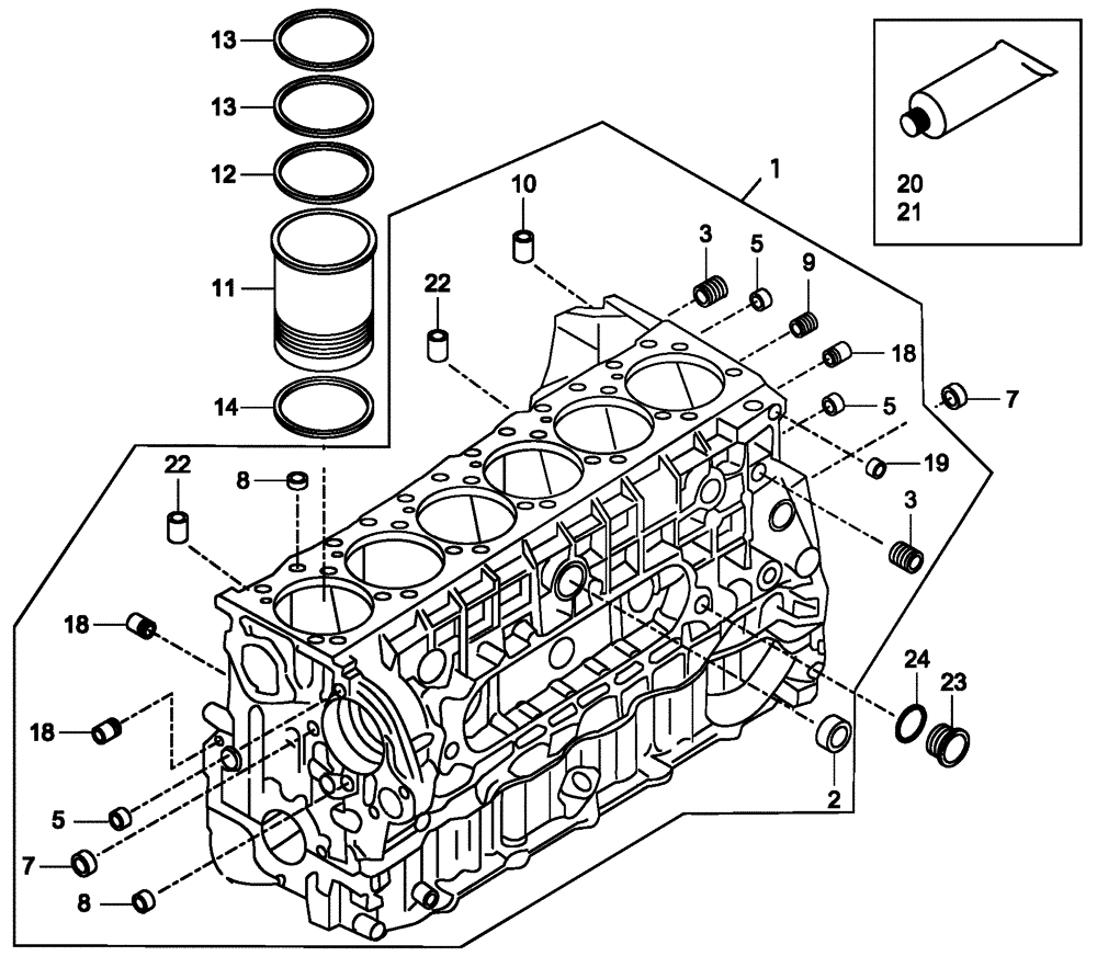 Схема запчастей Case 340B - (01A00020252[001]) - CYLINDER BLOCK (87584839) (01) - ENGINE