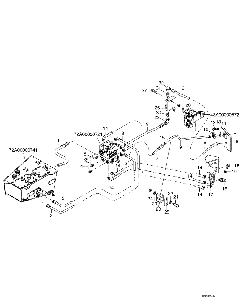 Схема запчастей Case 340B - (72A00020743[001]) - HYDRAULIC DUMP CIRCUIT (SIMPLE MUX P.I.N. HHD0340BN7PG58072 AND AFTER) (87749776) (09) - Implement / Hydraulics / Frame / Brakes