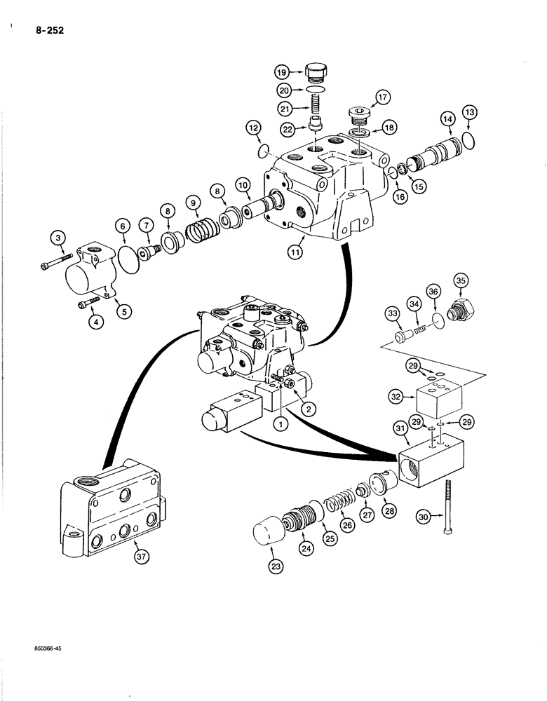 Схема запчастей Case 170B - (8-252) - CONTROL VALVE FOR OPTIONS, P.I.N. 74341 THROUGH 74424 (08) - HYDRAULICS