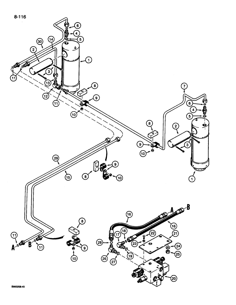 Схема запчастей Case 1085C - (8-116) - FRONT AXLE OSCILLATION LOCK (08) - HYDRAULICS