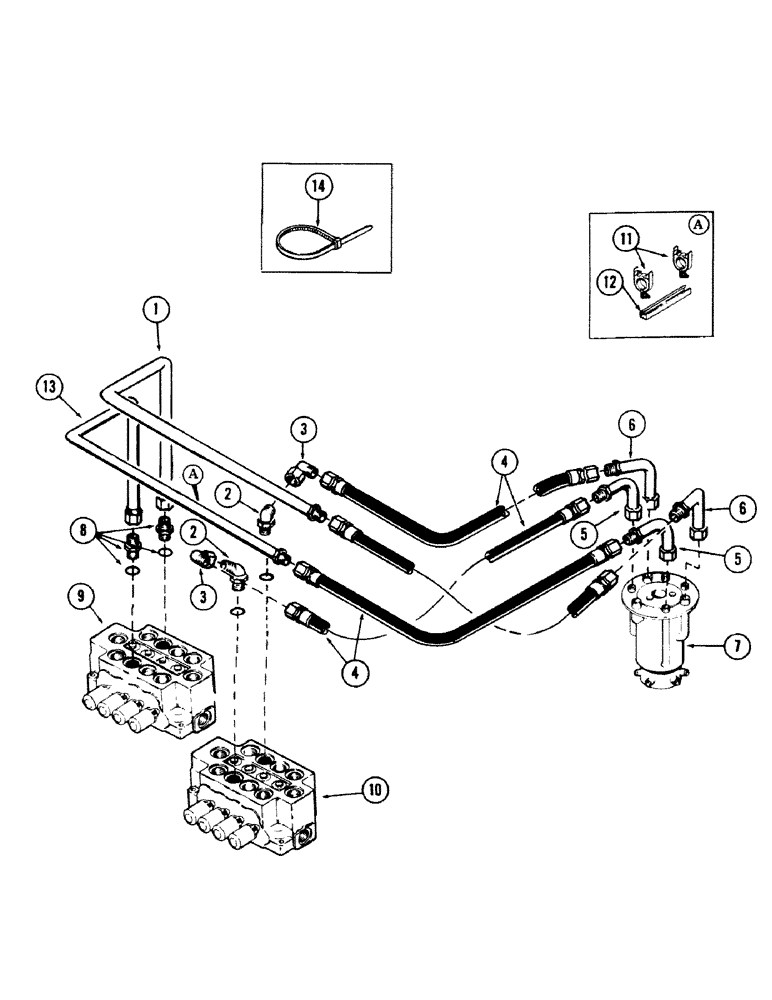 Схема запчастей Case 40 - (176) - TRACK DRIVE MOTOR TUBING, (FROM MAIN VALVES TO SWIVEL) (35) - HYDRAULIC SYSTEMS