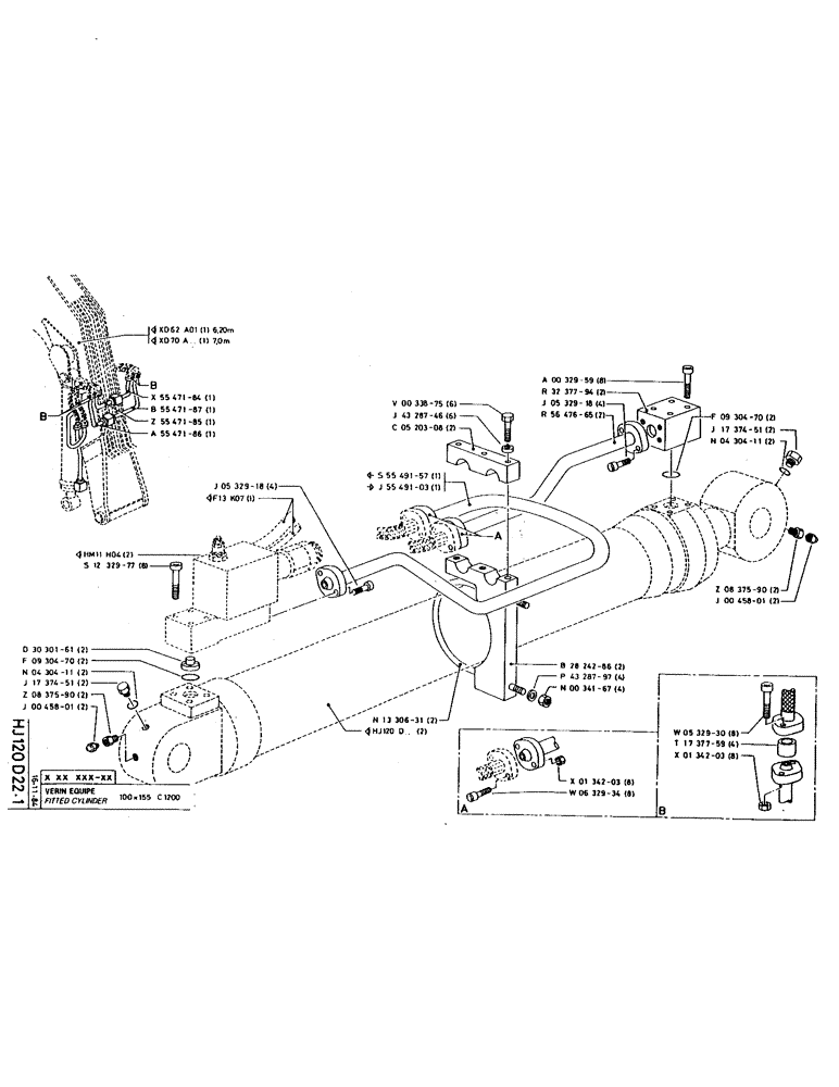 Схема запчастей Case 220 - (169) - FITTED CYLINDER (07) - HYDRAULIC SYSTEM