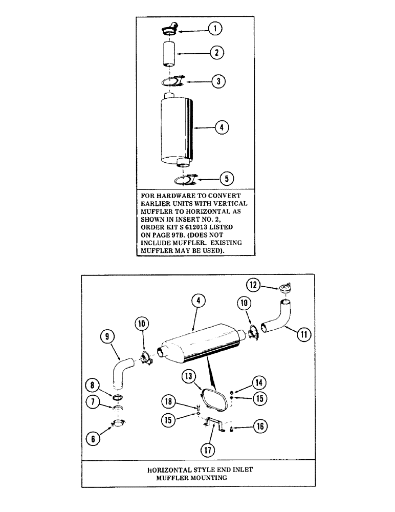 Схема запчастей Case 880 - (097A) - HORIZONTAL STYLE END INLET MUFFLER MOUNTING (01) - ENGINE