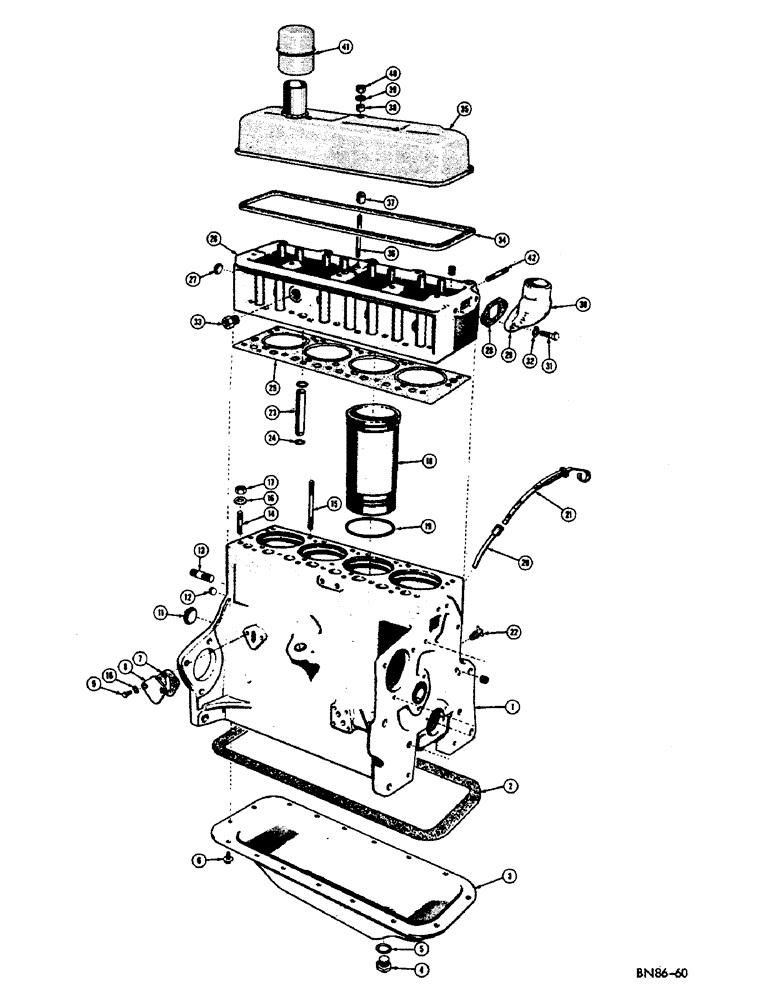 Схема запчастей Case 310D - (008) - ENGINE BLOCK AND RELATED PARTS (01) - ENGINE