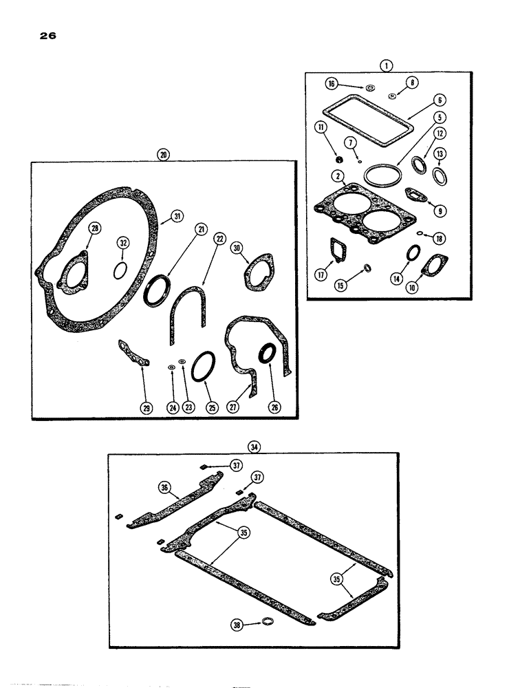 Схема запчастей Case 850 - (026) - ENGINE GASKET KITS, (301) DIESEL ENGINE (01) - ENGINE