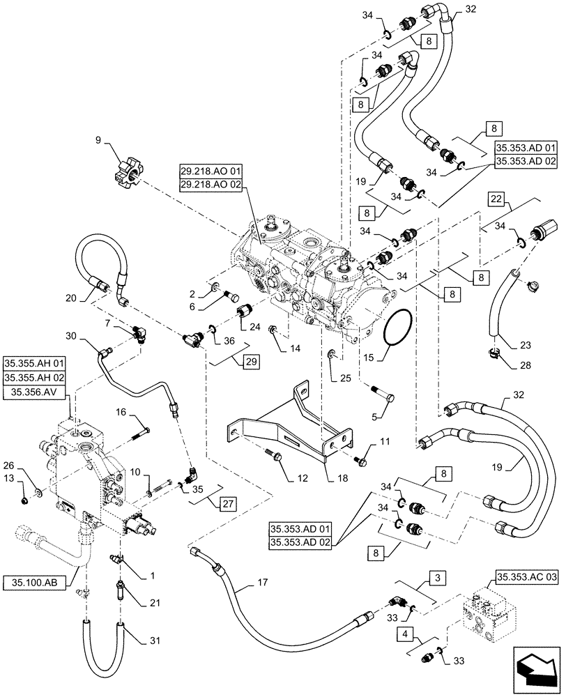 Схема запчастей Case SR175 - (29.204.AB[02]) - HYDROSTATIC PUMP, DRIVE, LINE, MECHANICAL CONTROLS (SR175,SV185) (29) - HYDROSTATIC DRIVE