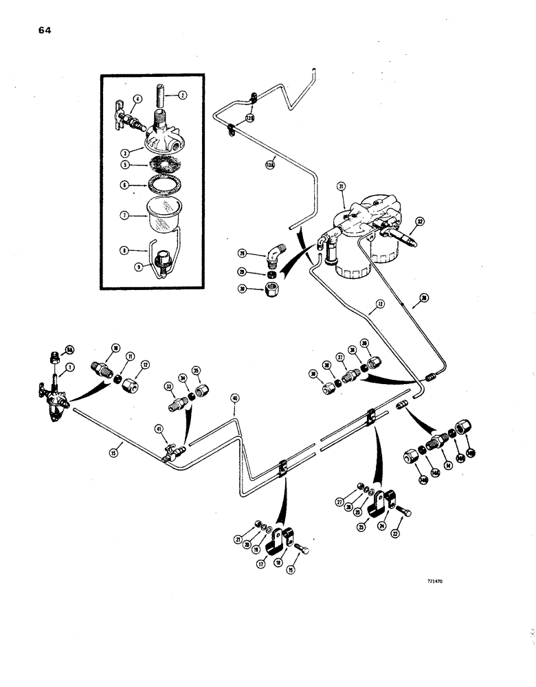 Схема запчастей Case 850 - (064) - FUEL LINES AND STRAINER (02) - FUEL SYSTEM