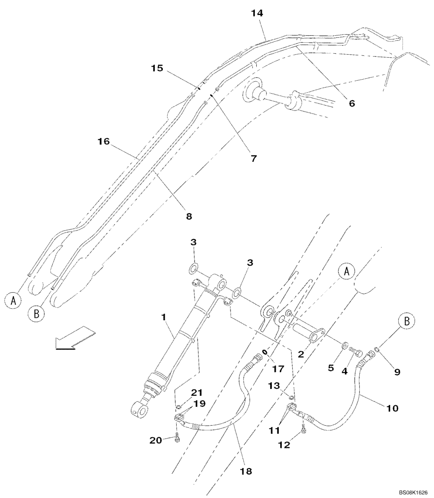 Схема запчастей Case CX350B - (08-83) - HYDRAULIC CIRCUIT - BUCKET CYLINDER - 4.04 M ARM (08) - HYDRAULICS