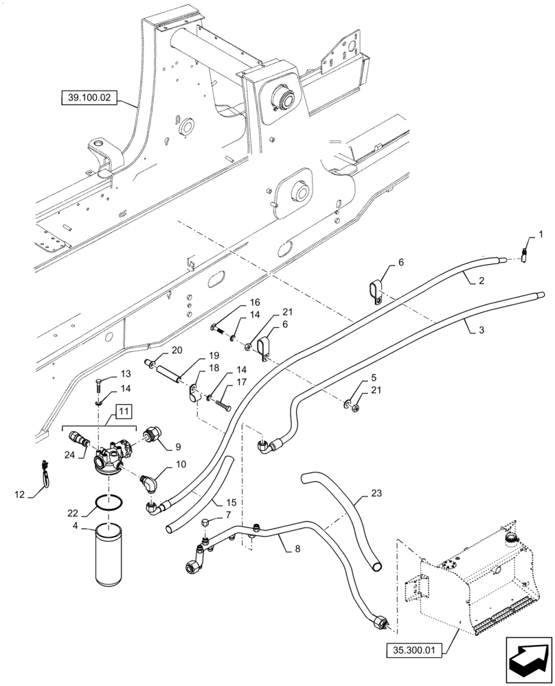 Схема запчастей Case 580SN WT - (35.106.0101[01]) - HYDRAULIC OIL FILTER, HYDR LINES (35) - HYDRAULIC SYSTEMS