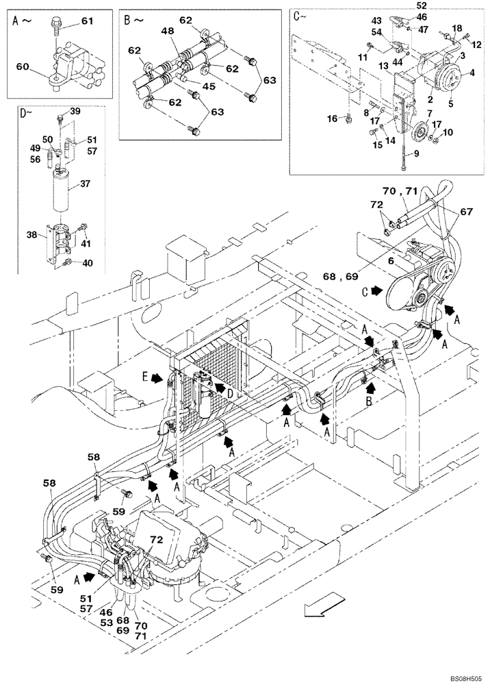 Схема запчастей Case CX470B - (09-40) - CAB AIR CONDITIONING - CONDENSER - RECEIVER-DRYER - COMPRESSOR (09) - CHASSIS