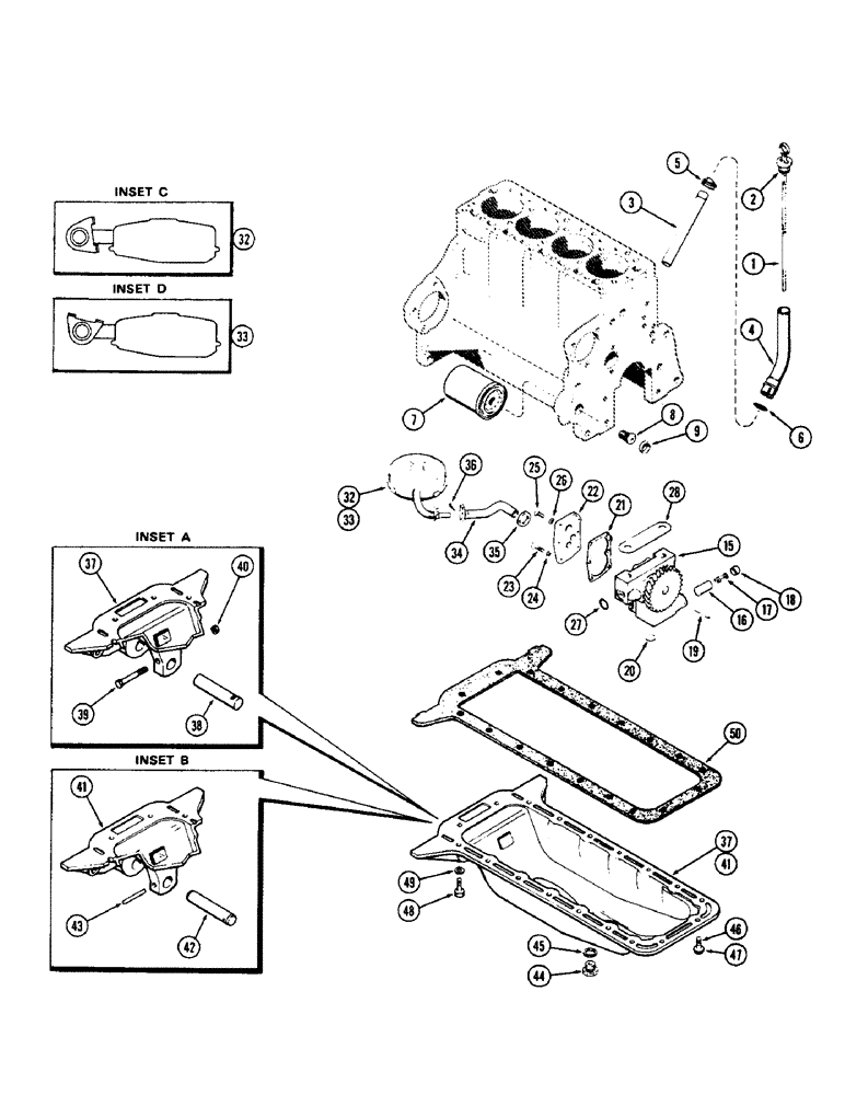 Схема запчастей Case 580 - (018) - OIL PUMP - OIL FILTER - OIL PAN, (188) DIESEL ENGINE, CAST IRON OIL PAN, 1ST USED ENG. S/N. 2639536 (10) - ENGINE