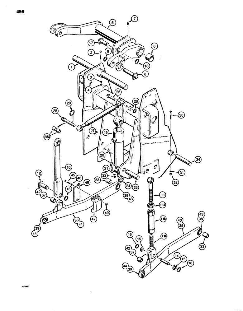 Схема запчастей Case 480D - (456) - THREE-POINT HITCH DRAFT ARMS, LINKAGE, AND CYLINDER, USED W/MECHANICAL HITCH (37) - HITCHES, DRAWBARS & IMPLEMENT COUPLINGS