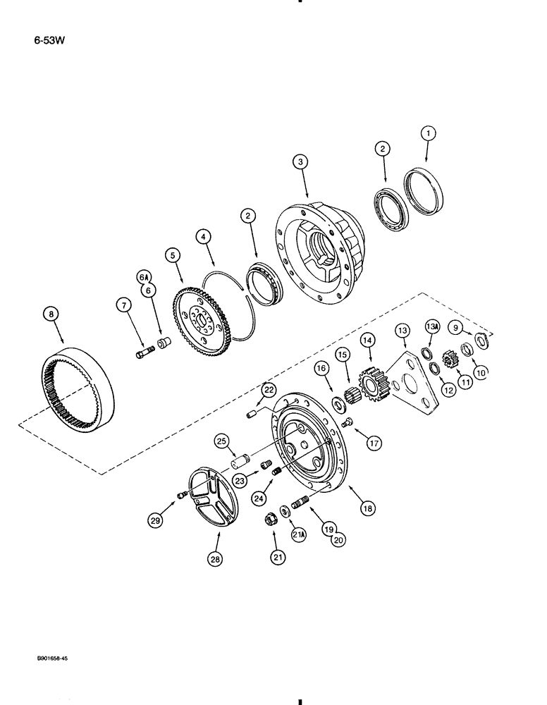 Схема запчастей Case 580K - (6-053W) - FRONT DRIVE AXLE, PLANETARY (06) - POWER TRAIN