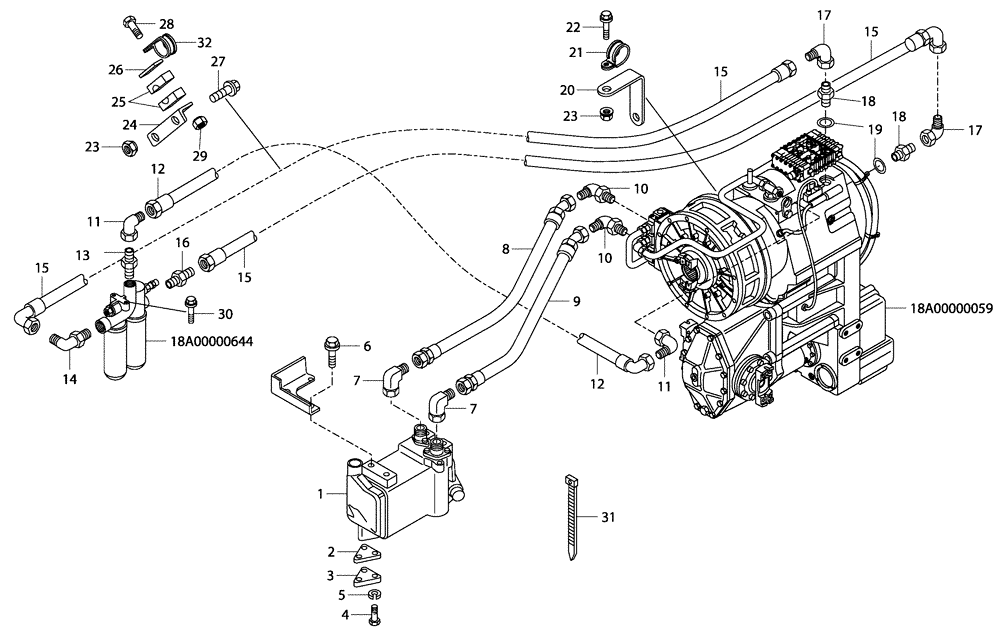 Схема запчастей Case 340 - (05A00000555[001]) - ENGINE - GEAR BOX OIL COOLING SYSTEM HYDRAULIC CIRCUIT (21) - TRANSMISSION